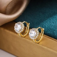 2022 zircon full drill ear buckle ear ring 14k copper ferry real gold personalized ins style versatile earrings fashion jewelry