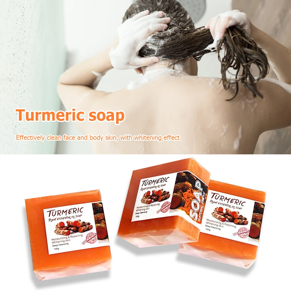 

Turmeric Soap Face Cleansing Anti Acne Skin Brighten Remove Pimples Dark Spot Lightening Handmade Ginger Essential Oil Body Bath