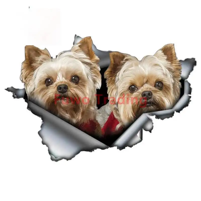 

Fuwo Trading Funny Yorkies Pair Waterproof PVC Car Sticker Torn Metal Pet Dog Decal JDM Car Bumper Decoration Motorcycle Graphic
