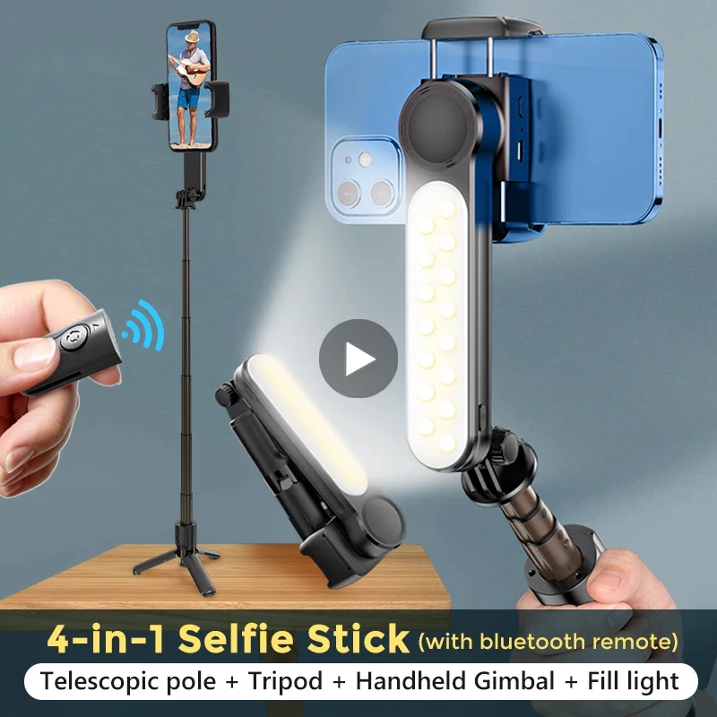 

Gimbal Stabilizer Phone Selfie Stick With Tripod Light Led For Action Camera Mobile Cell Holder Smartphone Stand Monopod Pole