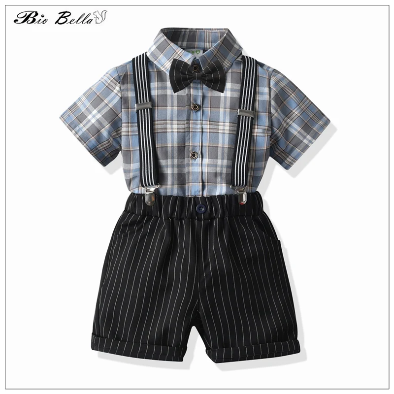 

Комплект официальной летней одежды для маленьких мальчиков, наряды для официальных джентльменов на свадьбу, Детские наряды для мальчиков, футболка в полоску + брюки, наряды из блузы