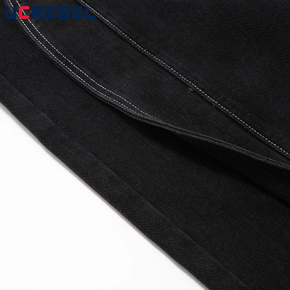 Джинсовые брюки мужские однотонные мешковатые с прострочкой прямые штаны