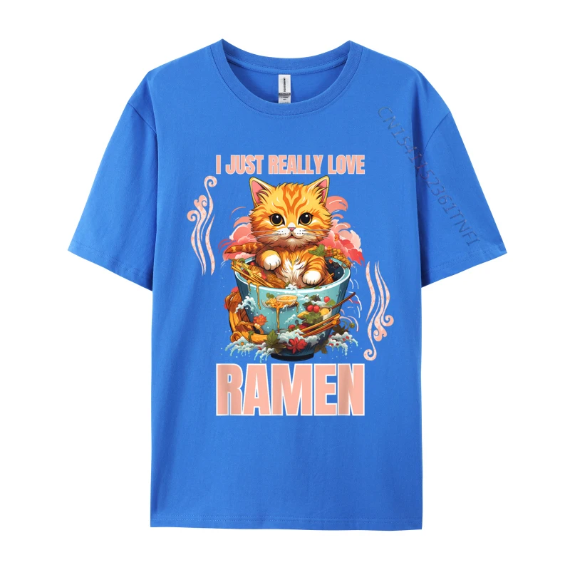 Kawaii Cat Eating Ramen Noodle I Just Really Love с принтом на топах Футболка Все хлопковые мужские