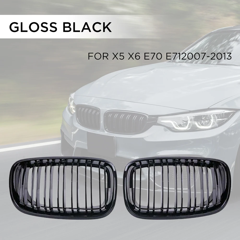 

2pcs/set Grill Front Kidney Double Line Grille Auto Radiator Mesh For 2007-2013-bmw X5 E70 X6 E71 Abs Gloss Black Grill
