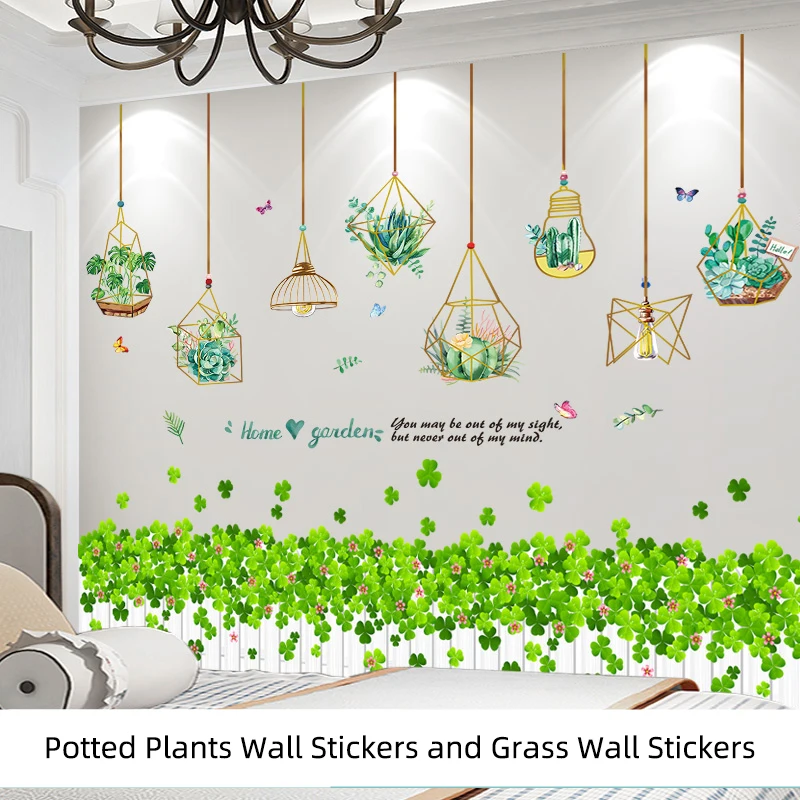 

Potted Plants Wall Stickers DIY Green Grass Wall Decals for Living Room Bedroom Nursery Kitchen Home Decoration Accessories