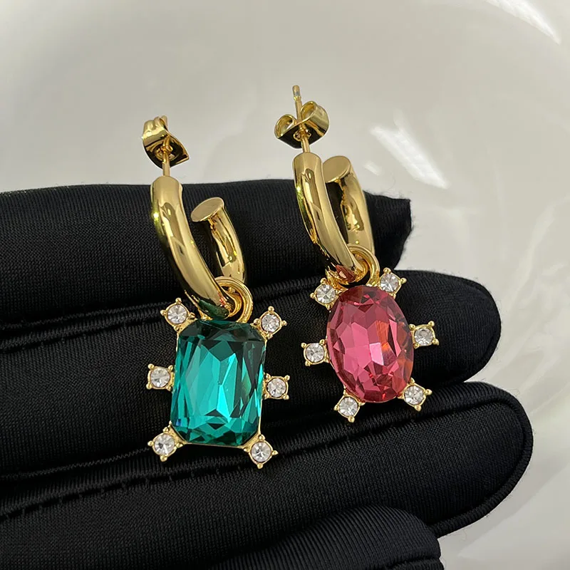 

Асимметричные цветные камни кольца с бриллиантами съемные двойного назначения серьги