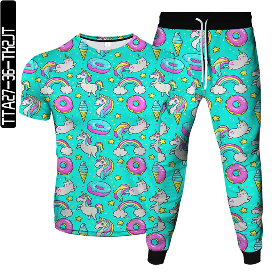Мужской спортивный костюм Cartoon Food Dount Unicorn Cloud Rainbow Ice Cream Star из полиэстера