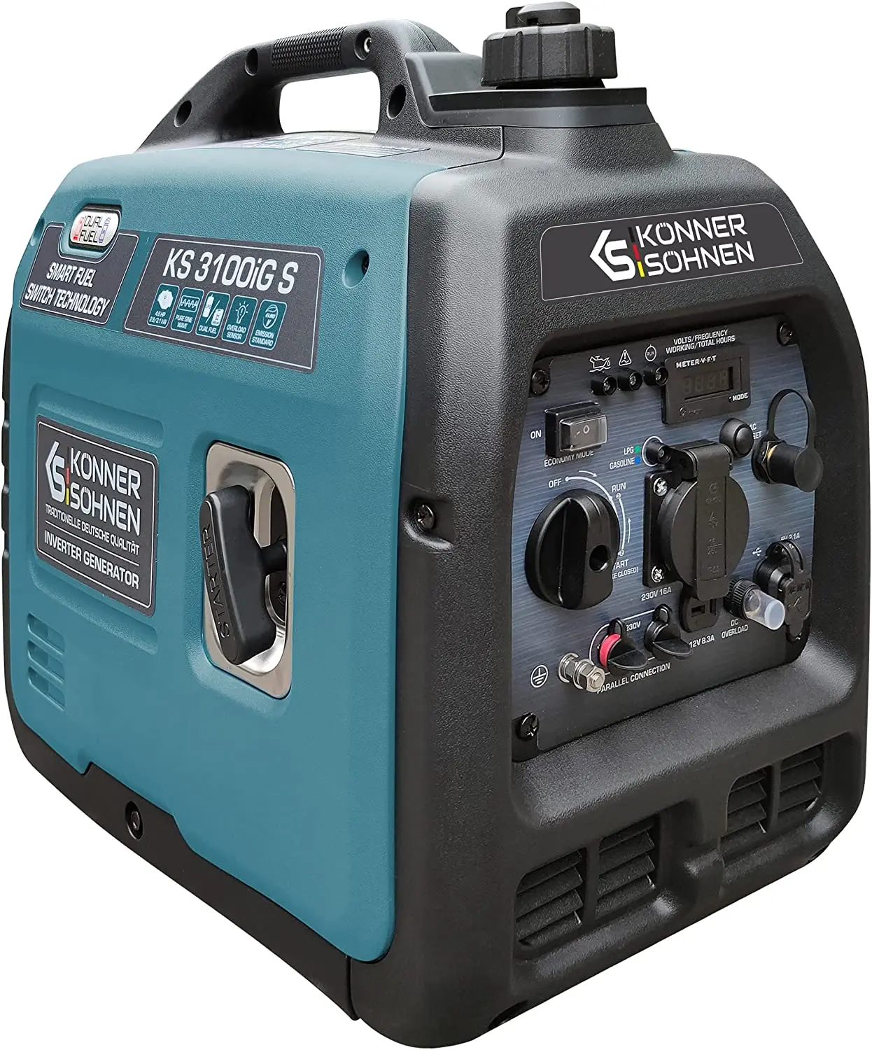 

LPG/gasoline Inverter generator KS 3100ig s of trades & Sons. Emergency generator 3100 W, Schuko socket 230 V, 2 USB ports