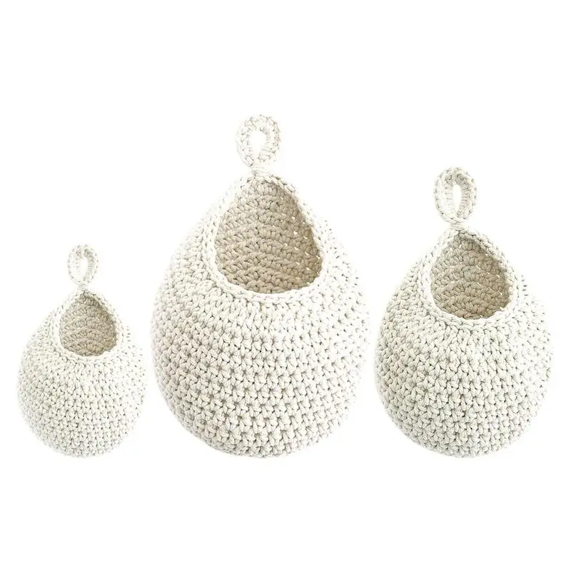 

Hanging Fruit Basket Cotton Woven Baskets Organizing Bohemia Bag 3 Pcs Fruit And Vegetable Basket Storage Hanging Woven Pocket