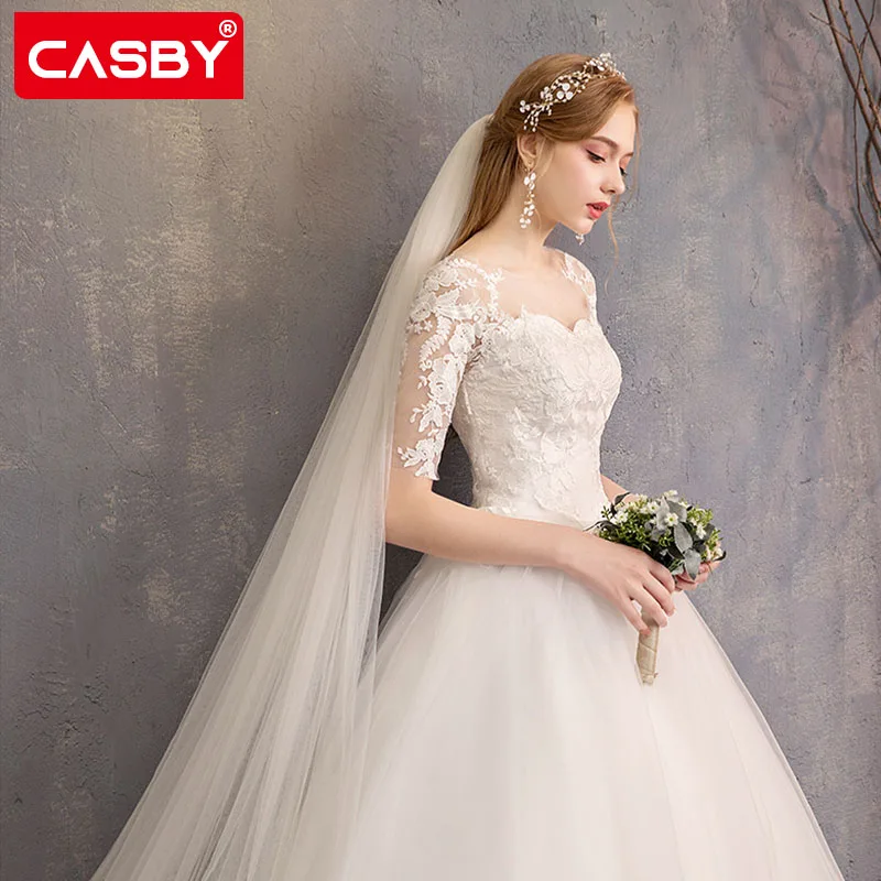 

Retro 2022 Lace Wedding Dresses Princess Ball Gown Bridal Gowns Shinny Half Sleeves Ivory Dubai Marriage Dress