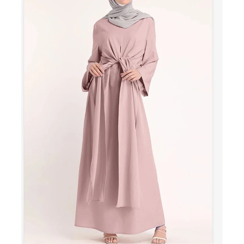Однотонные элегантные женские платья Дубай 2022 повседневные макси платья с длинным рукавом мусульманская Мода Abaya Femme Musulman