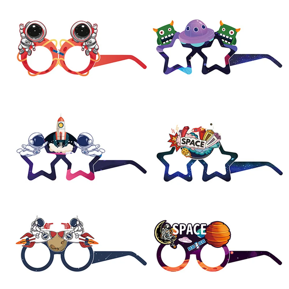 

6Pcs Astronaut Rocket Theme Party Paper Glasses Outer Space Party Funny Decorative Color Glasses Happy Birthday Party Decoration
