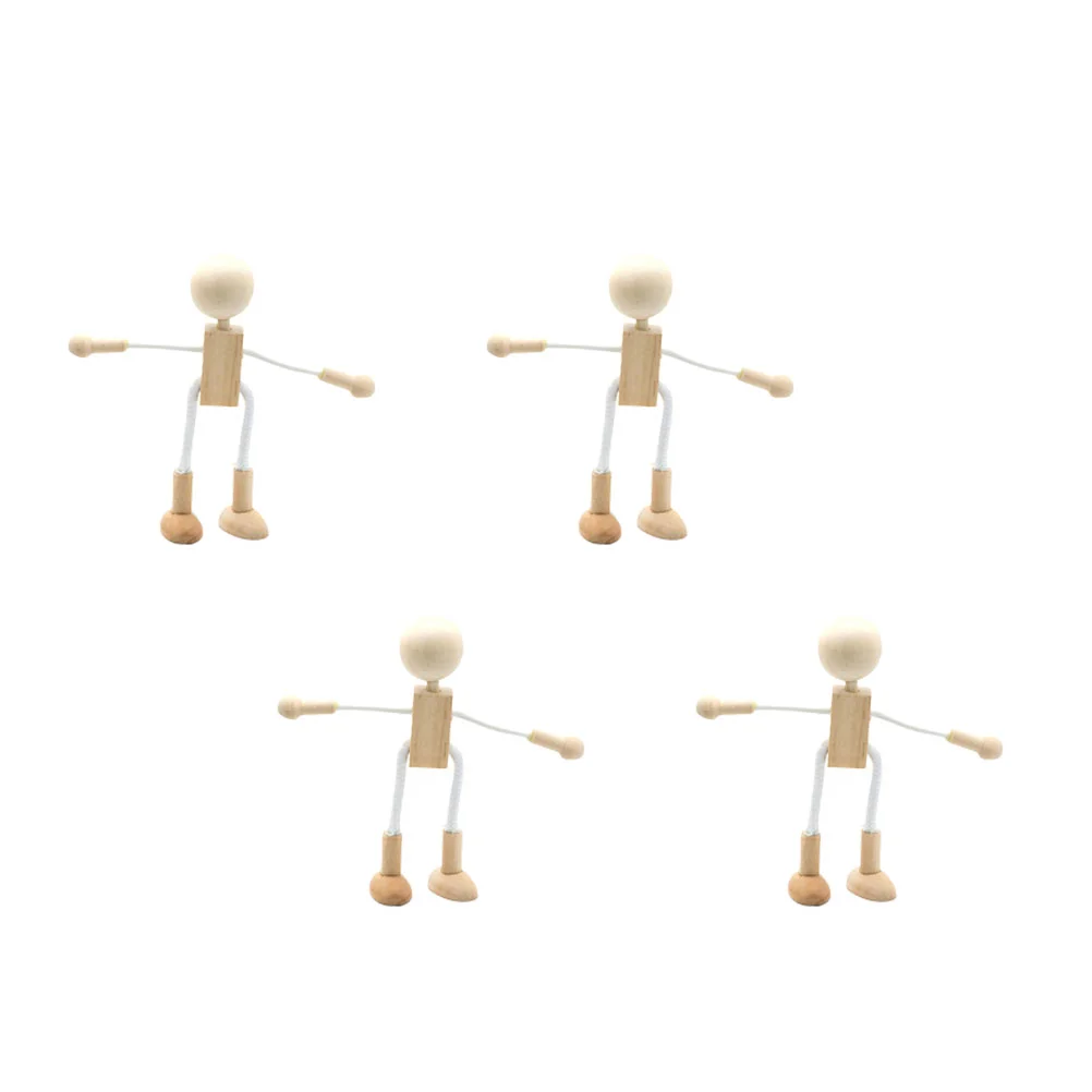 

4 Pcs Kids Painted Craft DIY Peg Wooden Shapable Robot Water Table Toys Unfinished Dolls Decor