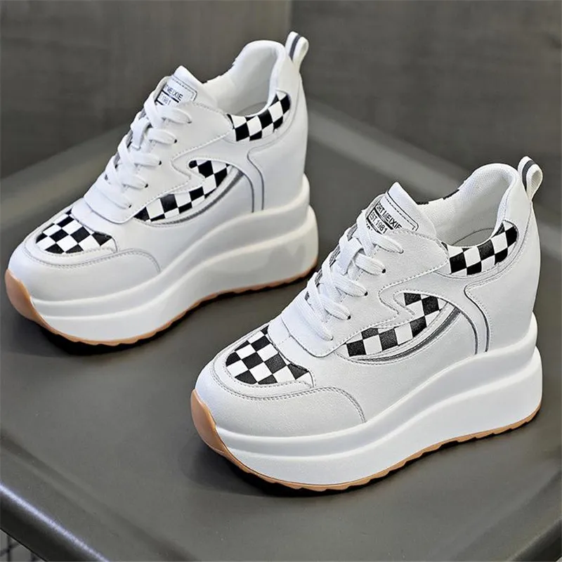 

Массивные кроссовки на платформе, женская обувь, женская кожаная повседневная обувь, женская однотонная белая Вулканизированная обувь на ш...