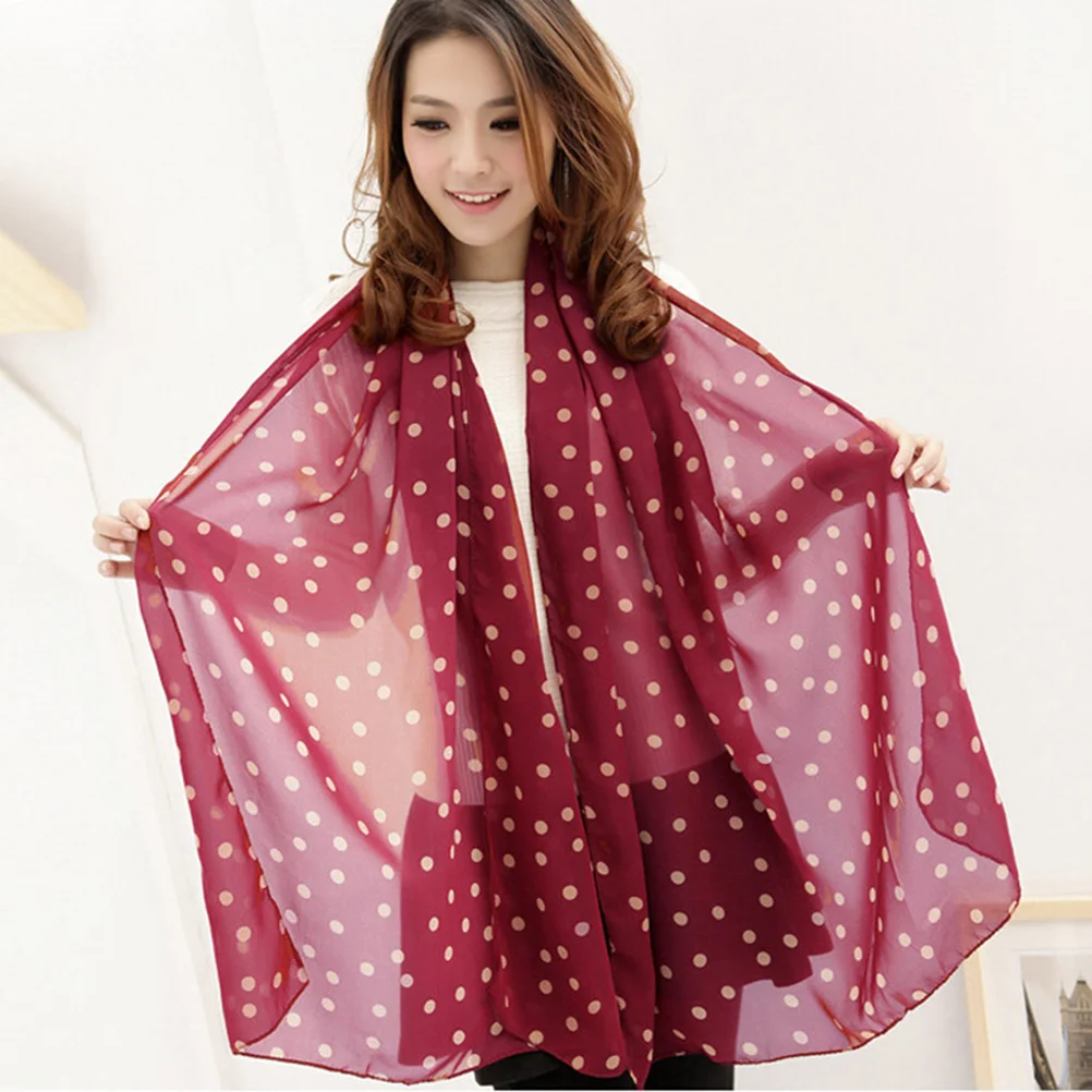 Стильный шифоновый шарф в горошек солнцезащитный крем длинные шарфы