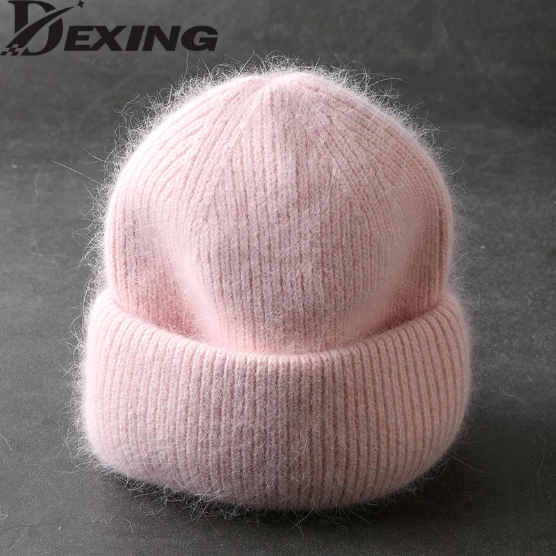 Fabbit Fur Beanies Soft Warm Fluffy  Winter Hat for Women Angora Knitted Hat  Skullies Beanies Female Bonnet Woman Knit Cap