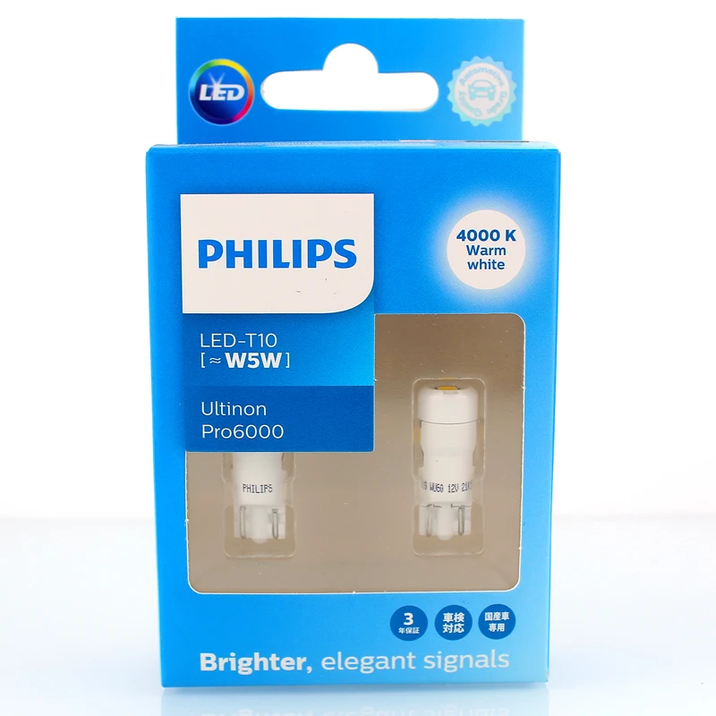 

Светодиодные Лампы Philips T10 W5W Ultinon Pro6000 Для Указателей Поворота, 4000K 6000K, Белые, Яркие, Для Салона Автомобиля