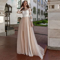 vestido de noiva com renda elegante aplique para costas manga longa vestido de princesa