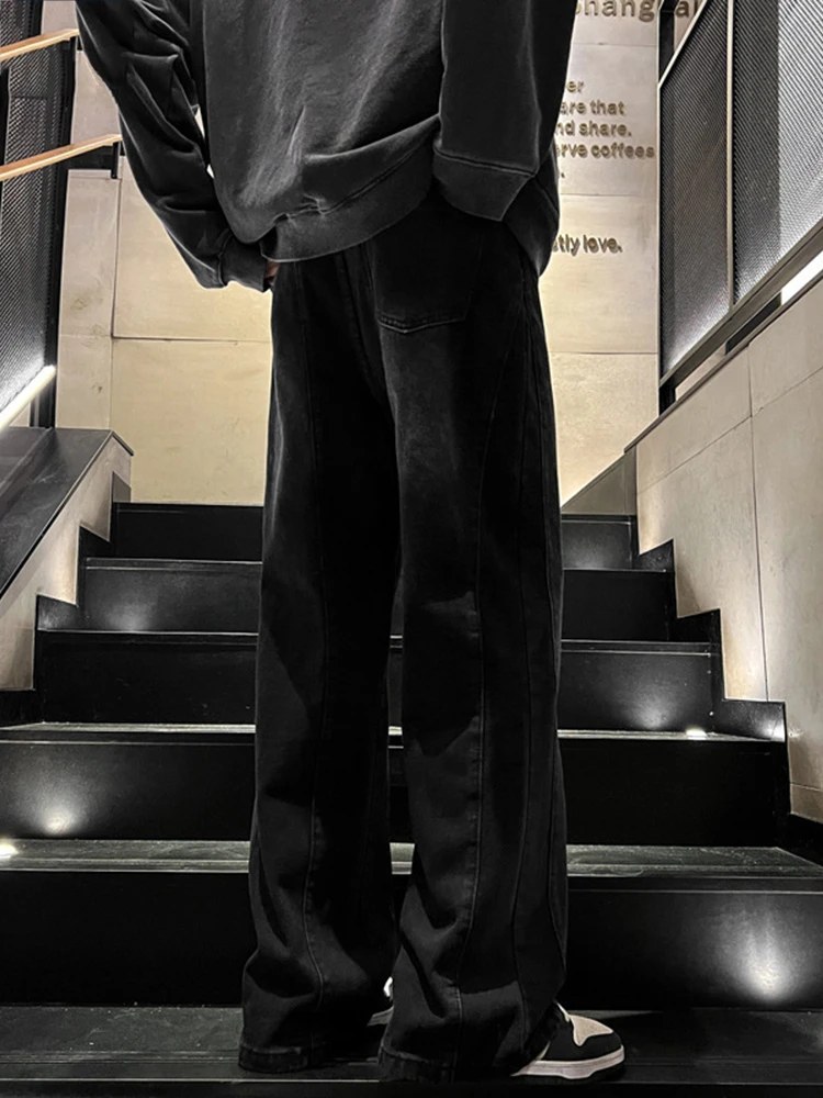 American New Men's Black Jeans In Autumn and Winter High Street Loose Straight Leisure Wide -leg Pants Fashion Street Clothing