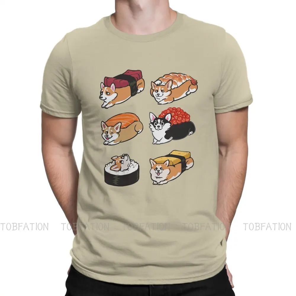 

Sushi Round Collar TShirt Corgi Short Legs Dog Pure Cotton Original T Shirt Men Clothes New Design Oversized Hot Sale