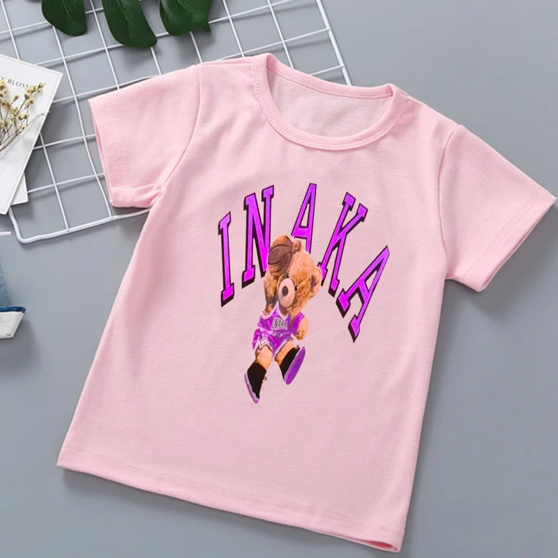 

Inaka Power Graphic Print Pink/Yellow/White T Shirt Girls/Boys Kawaii Kids Clothes Summer Fashion Female T-Shirt Harajuku Shirt
