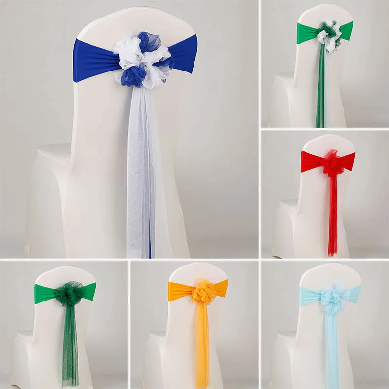 

Chair Back Ribbon Organza Bow Chair Sashes for Hotel Banquet Tulle Chair Back Bow Bands Wedding Party Decoration
