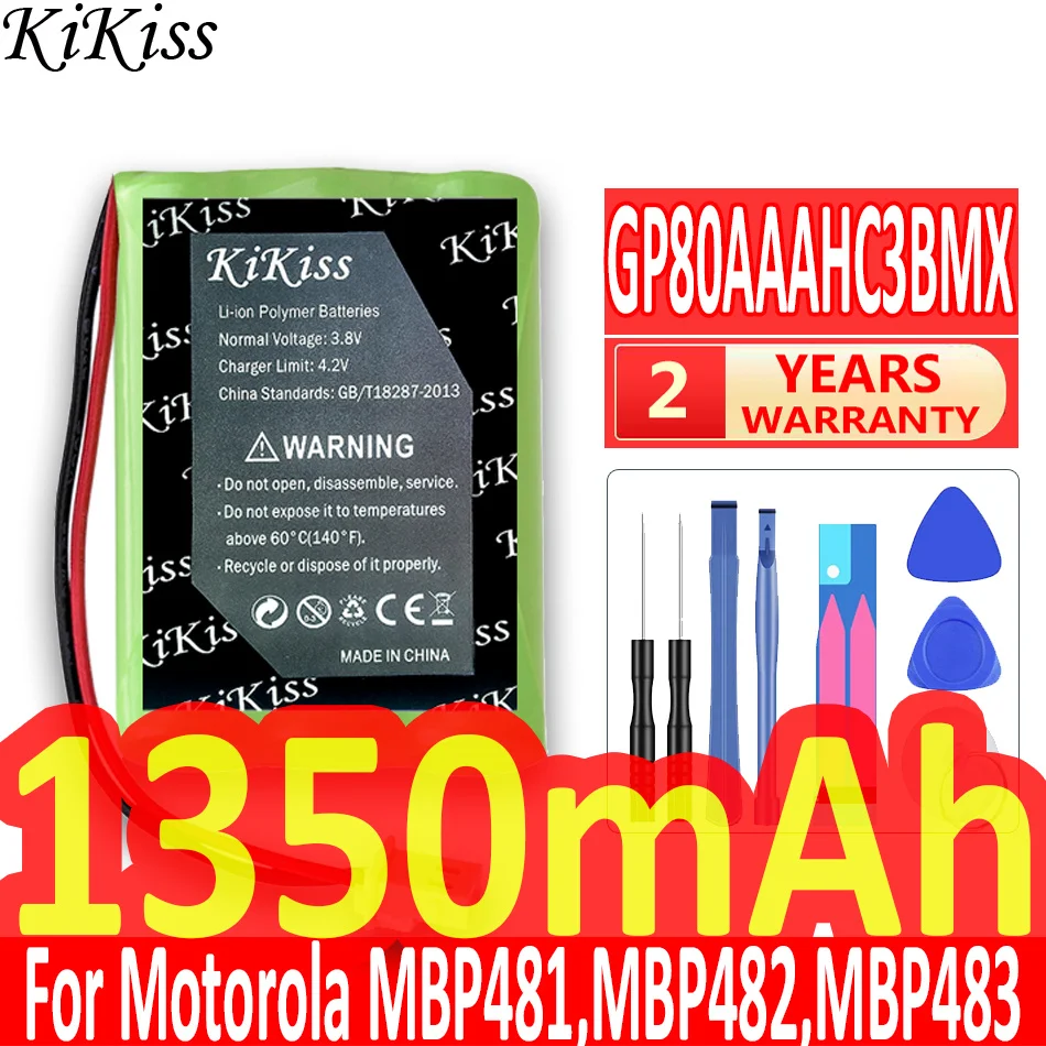 

KiKiss 1350mAh Battery GP80AAAHC3BMX,HRMR03 for Motorola MBP481,MBP482,MBP483 Batteria + Free Tools