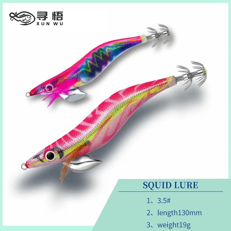 

XUNWU световая приманка для рыбалки 13 см, 19 г, крючок для кальмара, воблеры, джигги, море, искусственная древесина, креветки, жесткие приманки, 3D ...