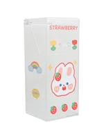 transparent large capacity storage box desktop pen holder student stationery ins wind with cover cute printed cosmetic box
