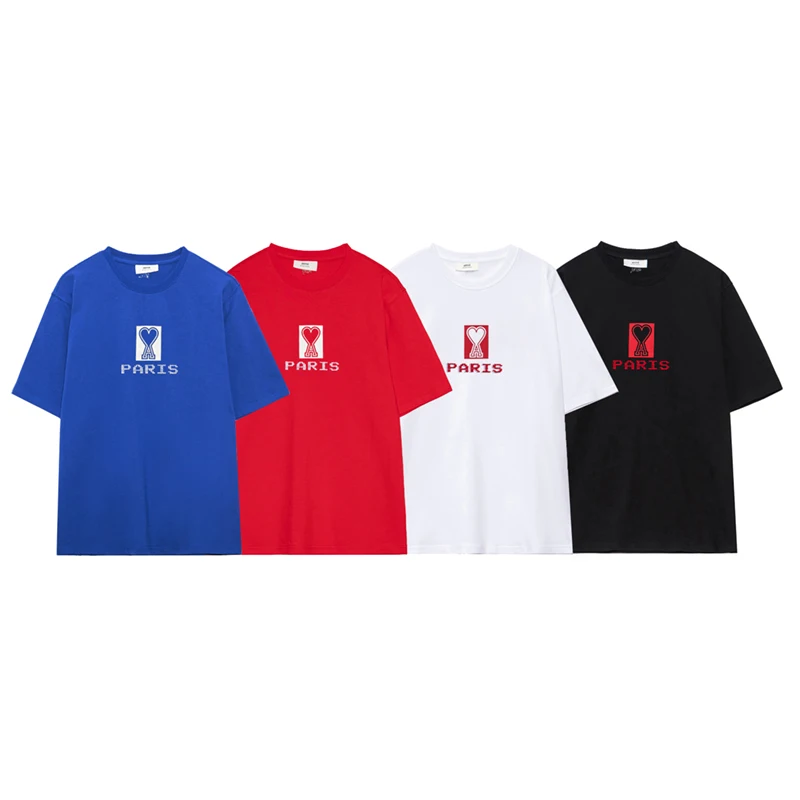 

2023 Summer New Alexandre Matiussi Hearts A Love Embroidered Simple Masculine Fashion Short Sleeve T-Shirt