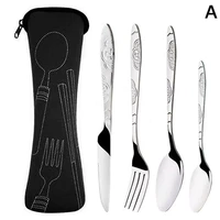 4pcsset steel knife fork spoon cutlery set family travel cutlery portable dinnerware with storage bag picnic cutlery tableware