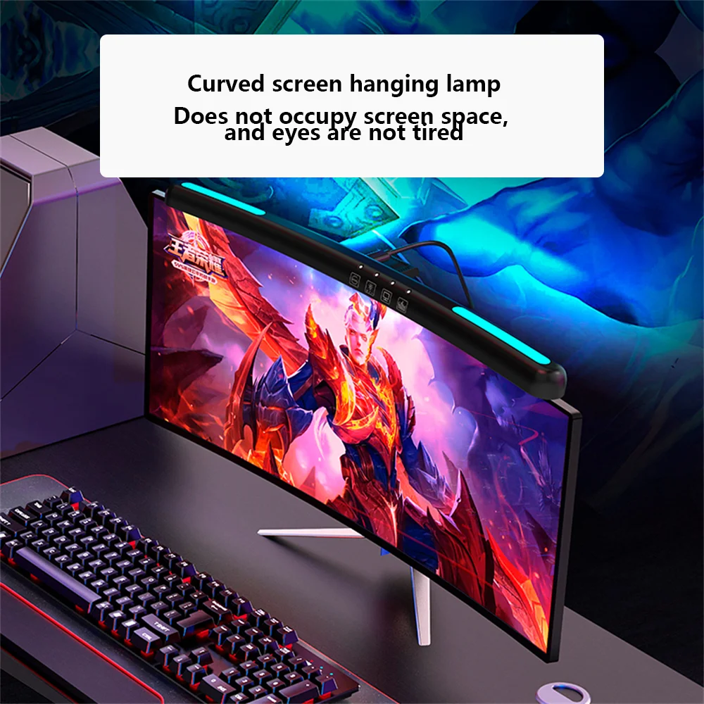 

Backlight Led Dimmable Desk Lamp Colorful Eye-care Screen Light Bar New Eye Protection Hanging Lamp 1pc Lamp Curved Screen Game