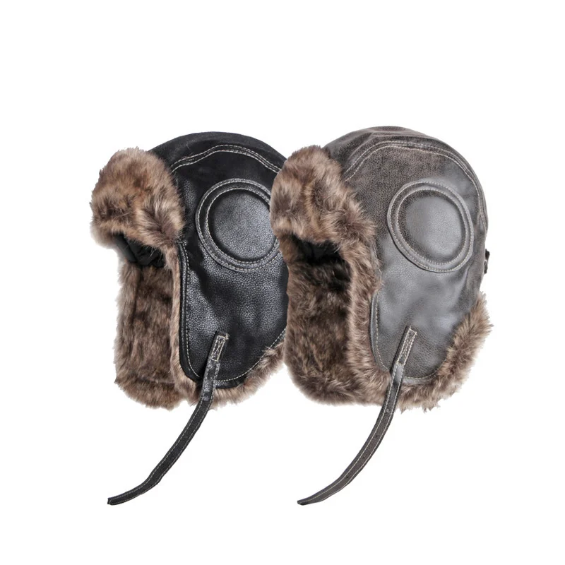 

Winter Usanka at Men Women's Pilot Aviator Bomber Trapper at Faux Fur Soft Leater Snow Cap wit Ear Flaps Russian at