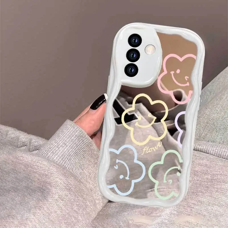 Фото Чехол для телефона с зеркалом и рисунком «Улыбающийся цветок» для Samsung Galaxy Wide 8, Buddy 3, Quantum 6, 5, 4, Jump3, Jump 5G, Wide8, Wide6 №3