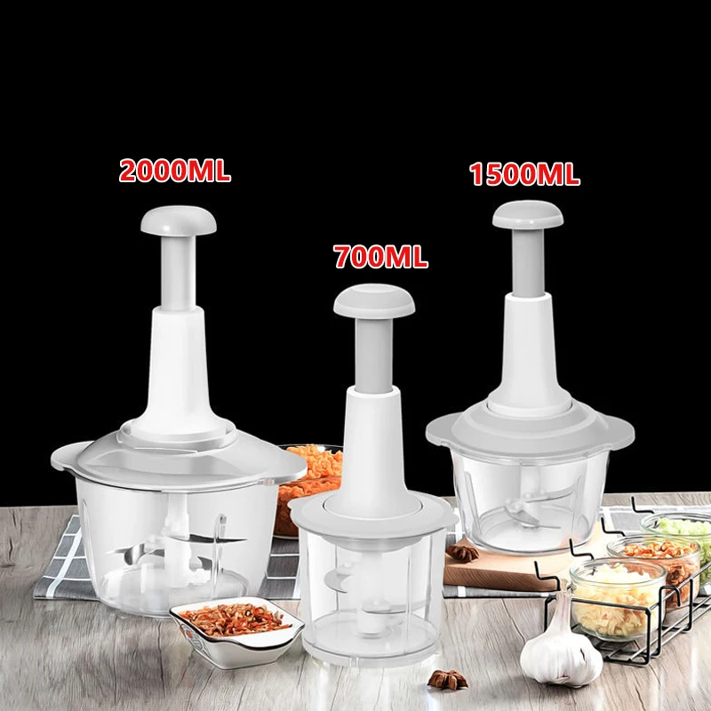 

Multi-function Push Manual Food Processor Kitchen Meat Grinder Vegetable Garlic Pepper Chopper Slicer Spinner Dicer Fruit Food