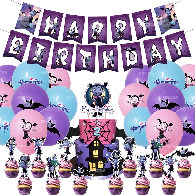 

Декоративный набор из мультфильма Vampirina тематическая вечеринка на день рождения, воздушный шар вампира, баннер для детского душа, топперы д...
