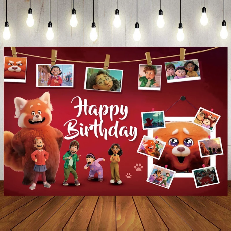

Turning Red Birthday Party Decoration Backdrops Party Wall Vinyl Cloth Baby Shower Kids Photography Background Banner Cake Decor
