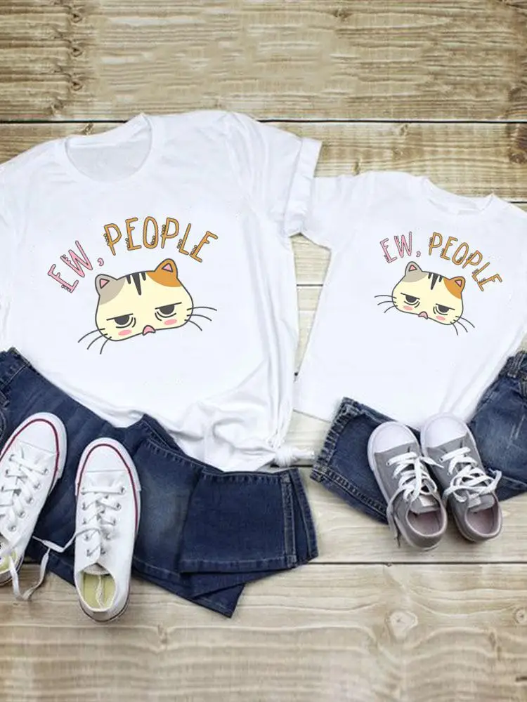 

Clothes Tee Funny Cute Lovely Cat Letter Family Matching Outfits Summer Women Kid Child Mom Mama Mother Tshirt T-shirt Clothing