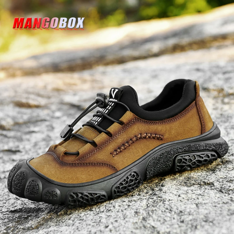 

Spring Mens Mountain Climbing Footwear Genuine Leather Hiking Shoes For Men Rubber Sole Mens Sport Sneakers Outdoors Brand Shoe