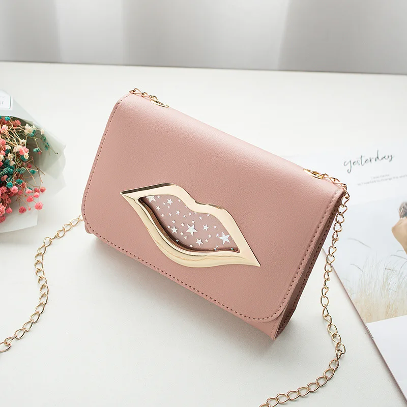 

2022 Fashion Big Lips Shoulder Bag for Women Shiny Stars Leather Change Purse Female Crossbody Messenger Chain Bags Ladies
