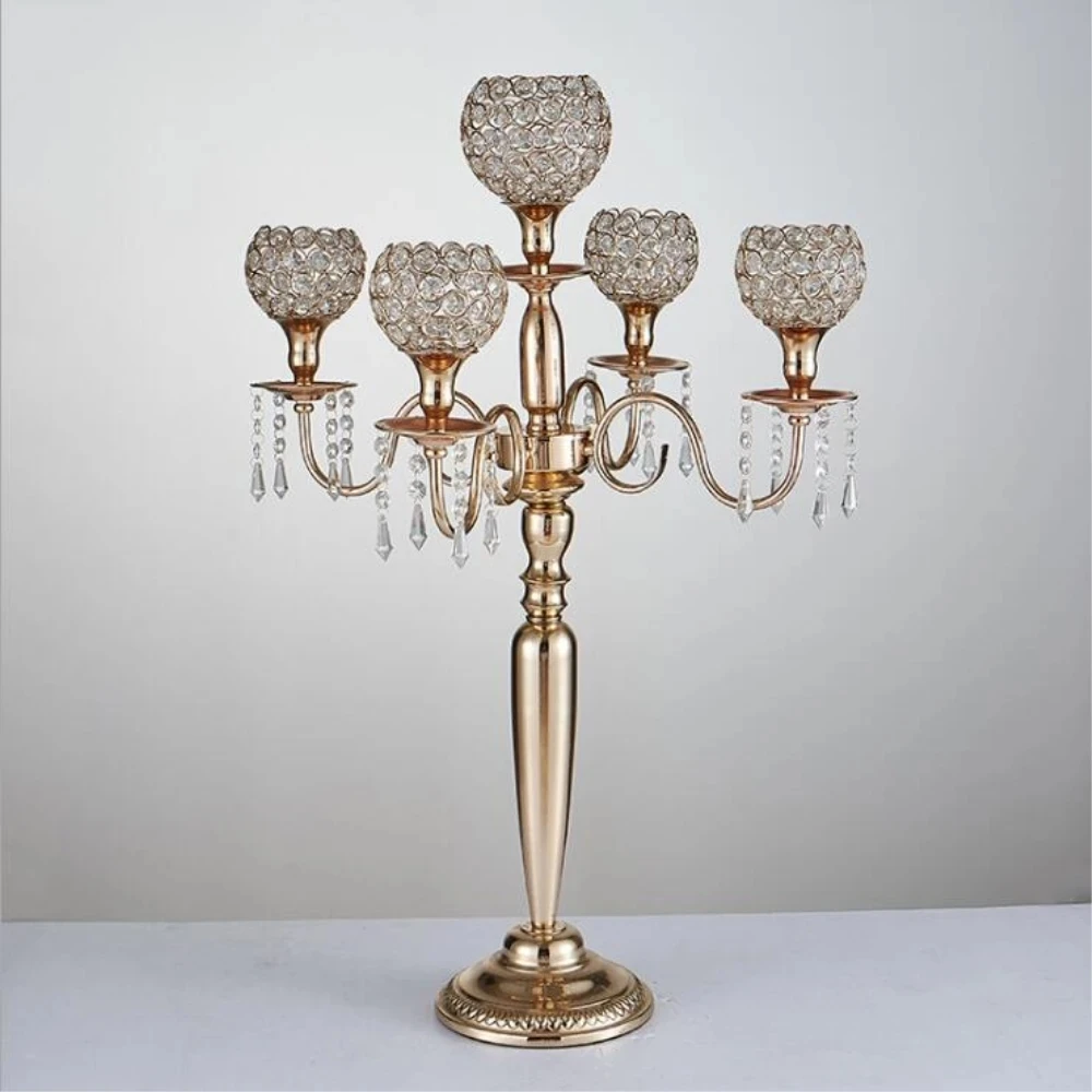 S 5-arms Metal Gold/ Silver Candelabras Crystal Candlesticks For Wedding Event Centerpieces