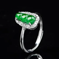 burmese jade beans rings jewelry emerald amulets accessories jadeite talismans designer green 925 silver fashion women natural
