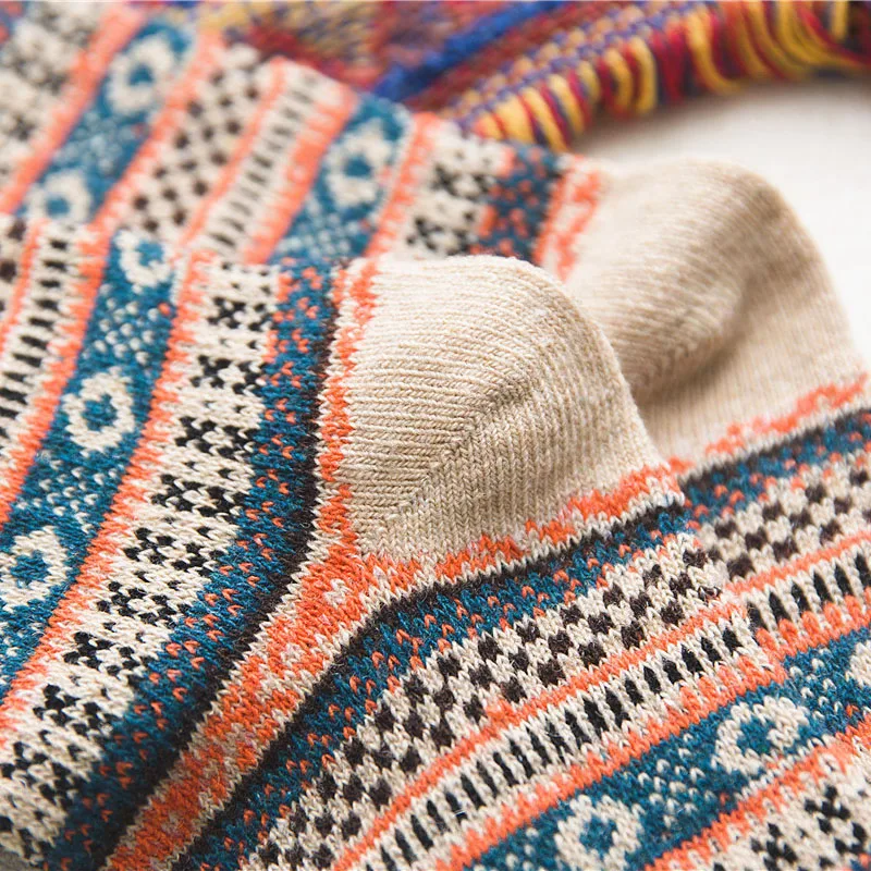 5 Pairs Autumn and Winter National Style Women and Men Wool Socks Super Thick Warm Christmas Cashmere Women Socks