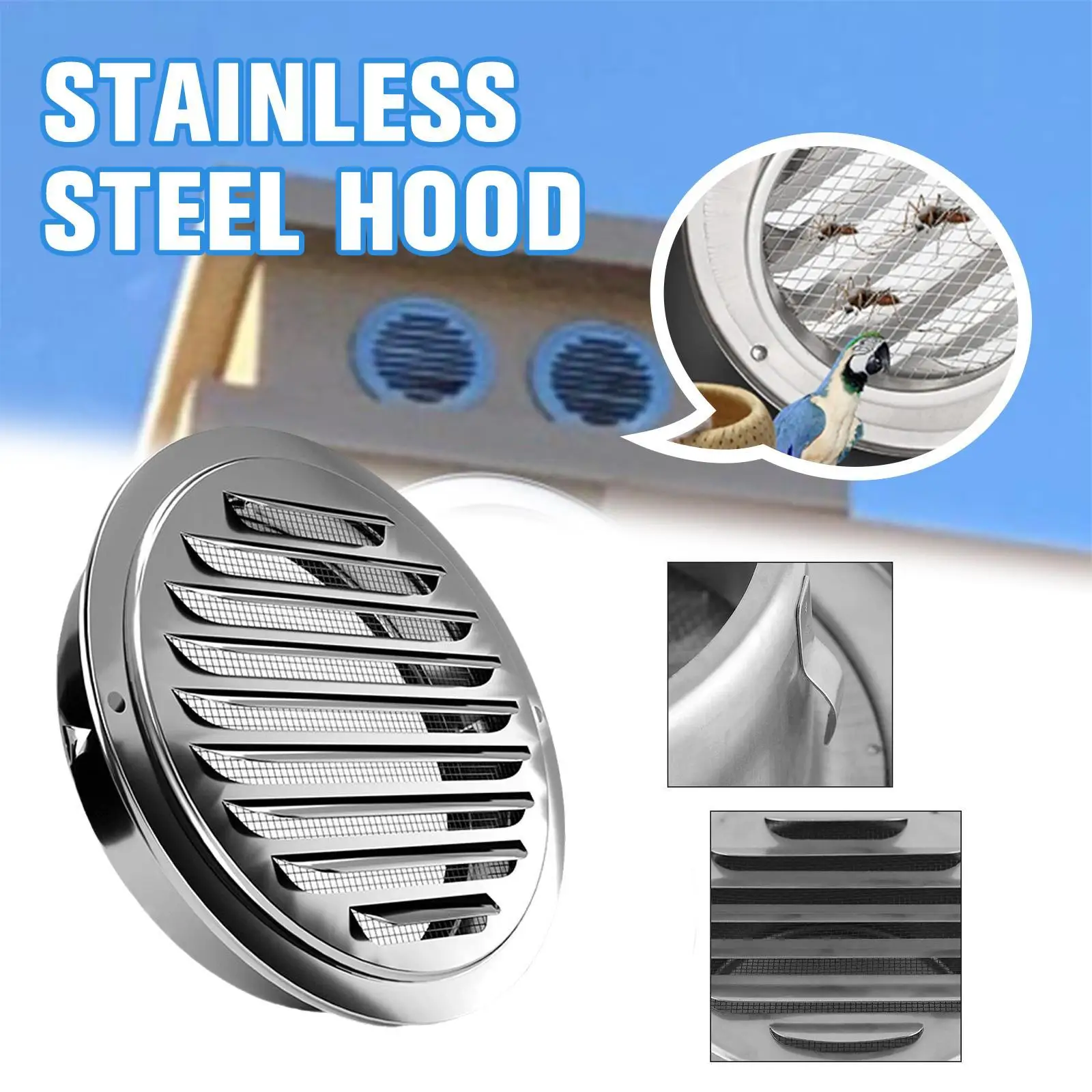 

Thickened 304 Steel Hood Exterior Wall Flat Head Vent Kitchen Range Hood Exhaust Pipe Outlet 201 Breathable Hood