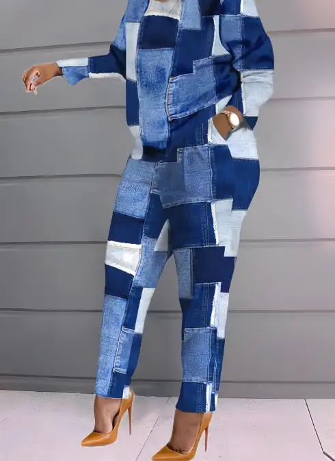 Женский Повседневный брючный костюм с принтом и длинным рукавом