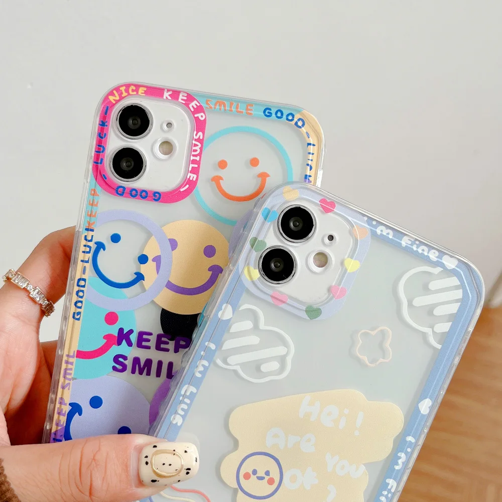 Smile Clear Case For iPhone 11 13 14 Pro Max 12 Mini XR XS Max X 7 8 Plus SE 2022 2020 Phone Case iPhone11 Lens Protection Cover