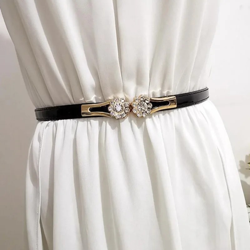 

Fashion Women's Elastic Band Rhinestone Pair Buckle Design Safety Belt Leisure Waist Elastic Band Waist Buckle Chest Hips