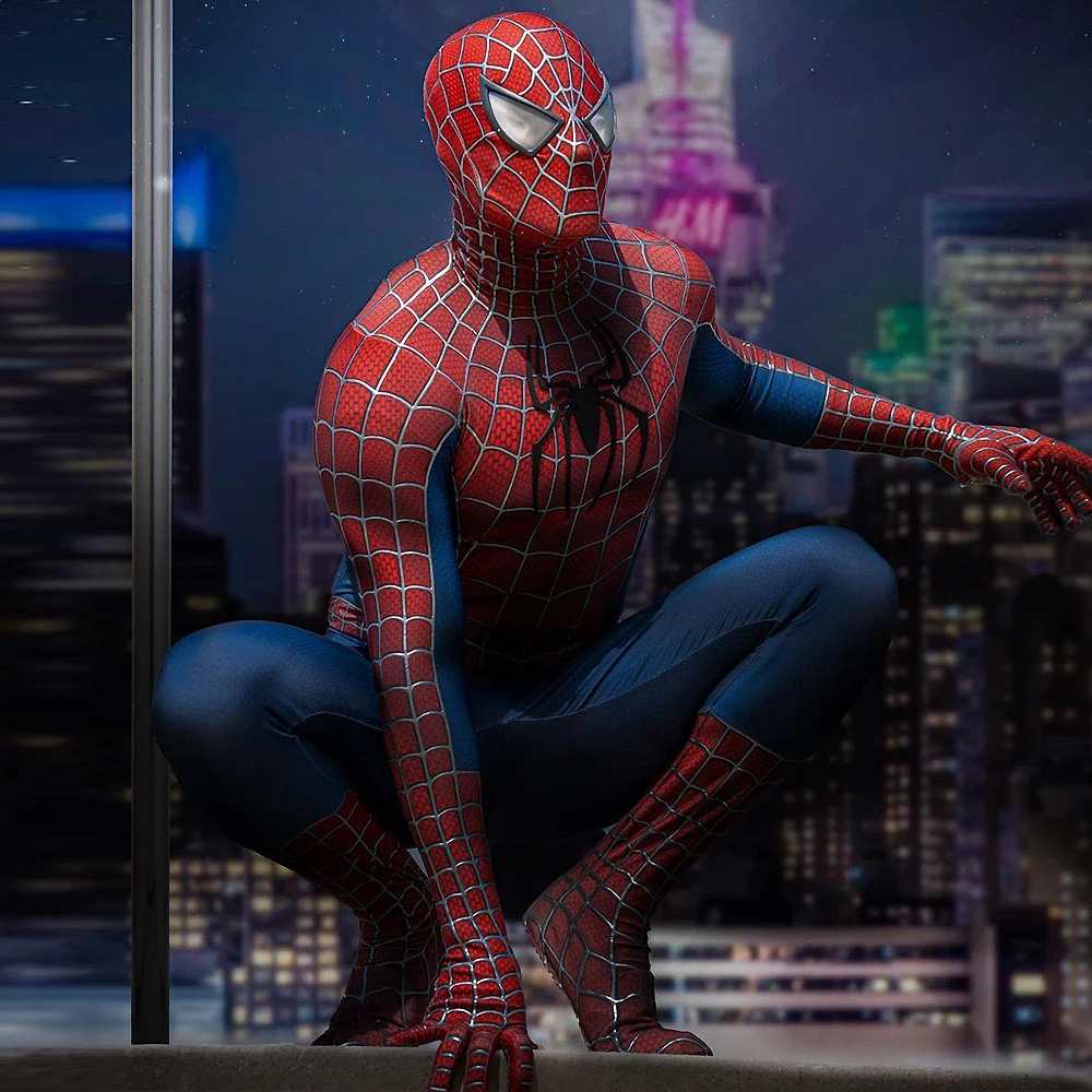 Классический Maguire Raimi SpiderMan косплей 3D логотип боди супергерой наряд Человек-паук