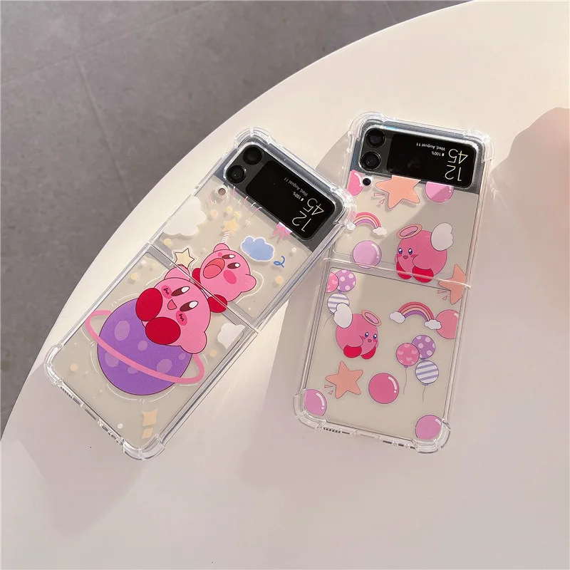 

Cartoon Pink Ball Cute Transparent Phone Case for Samsung Galaxy Z Flip 4 3 Soft TPU Back Cover for ZFlip4 ZFlip3 Cases Shell
