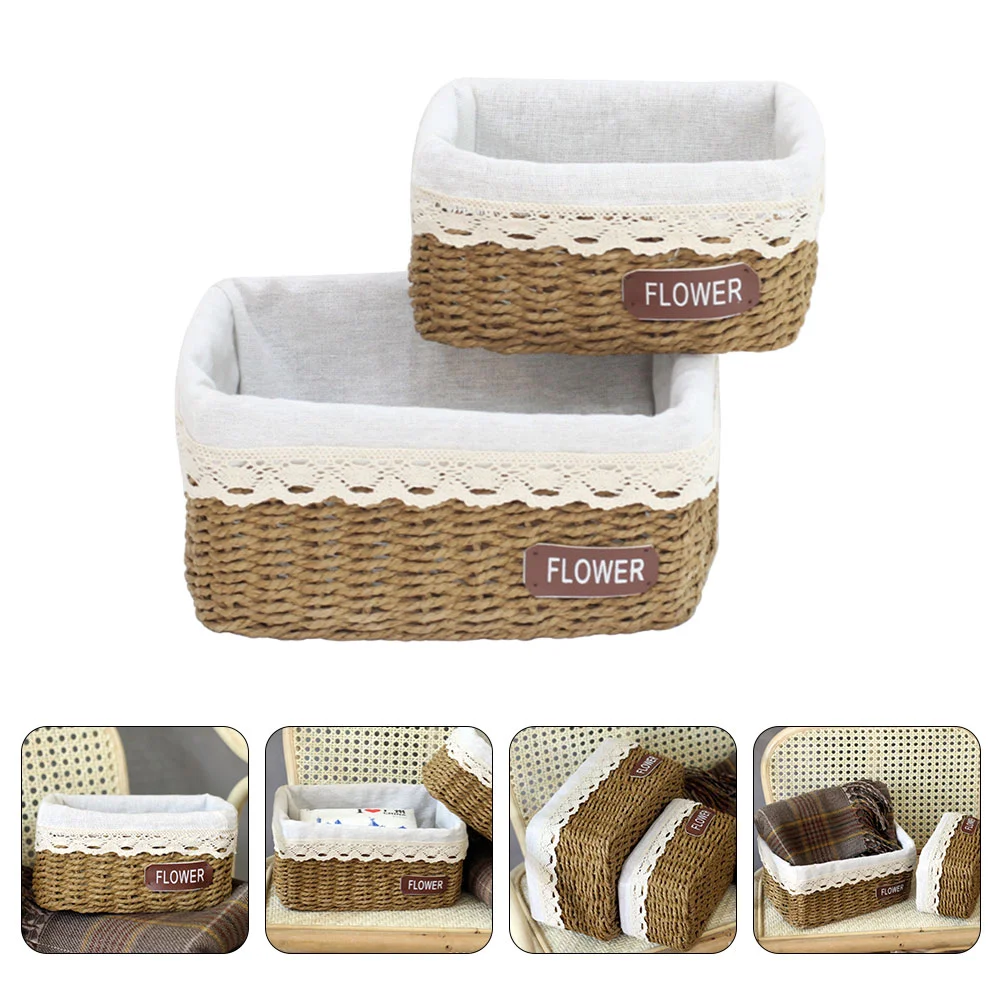 

2pcs Storage Basket Hand-Woven Basket Woven Basket Storage Container Gift Basket Fruit Basket Picnic Basket for Gift Flower